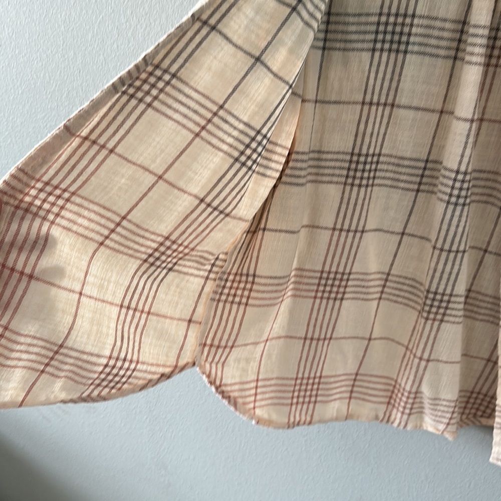 Thread & Supply Plaid Flannel Button Down Small Cream Gray Pink - Picture 6 of 11